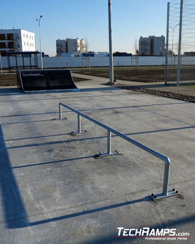 Szamotuly and straight rail on skatepark