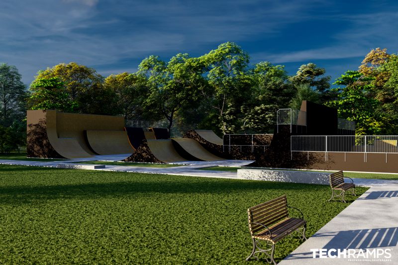 Oceľový skatepark v Lędzinách 